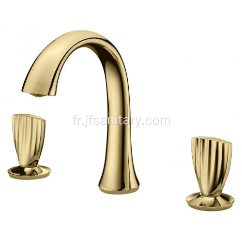 Gold en laiton Deux robinets de bassin à deux poignées pour lavabo